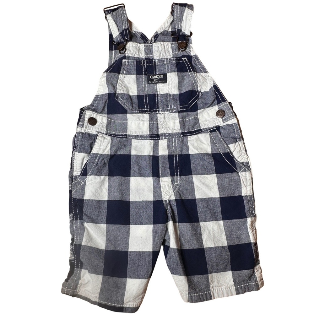 OshKosh B'gosh Overalls Toddler 4T Navy White Plaid Excellent Vestbak Shortalls